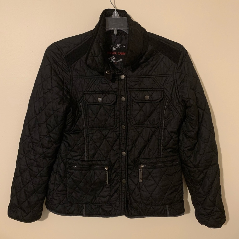 Sugar Candy Black Winter Coat Jacket Button Up Quilted Size 14‎